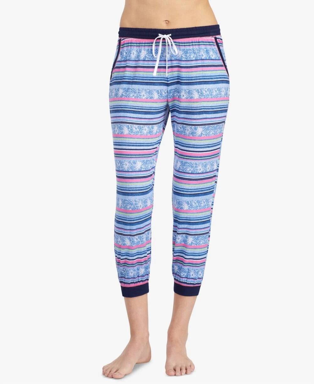 NEW LAYLA striped contrast trim cropped pajama pant in floral stripe